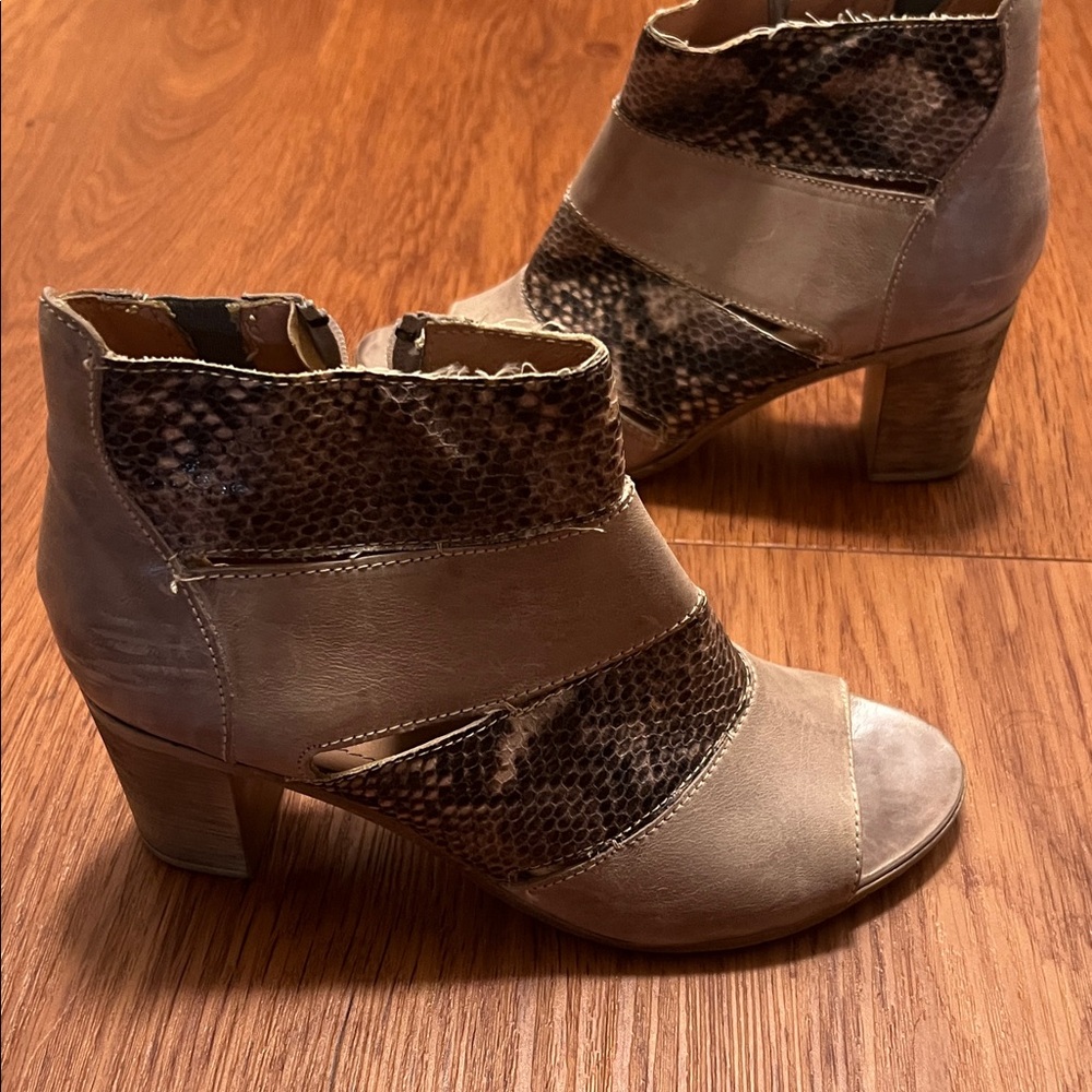 Peep-Toe Ankle Boots with Snakeskin Accent